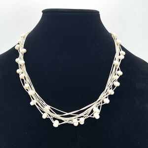 925 Liquid Sterling Silver & Baroque Pearls 10 strands Necklace Native m…